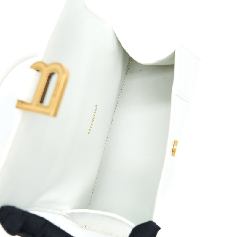 Balenciaga Hourglass XS Croc Embossed Calfskin White GHW