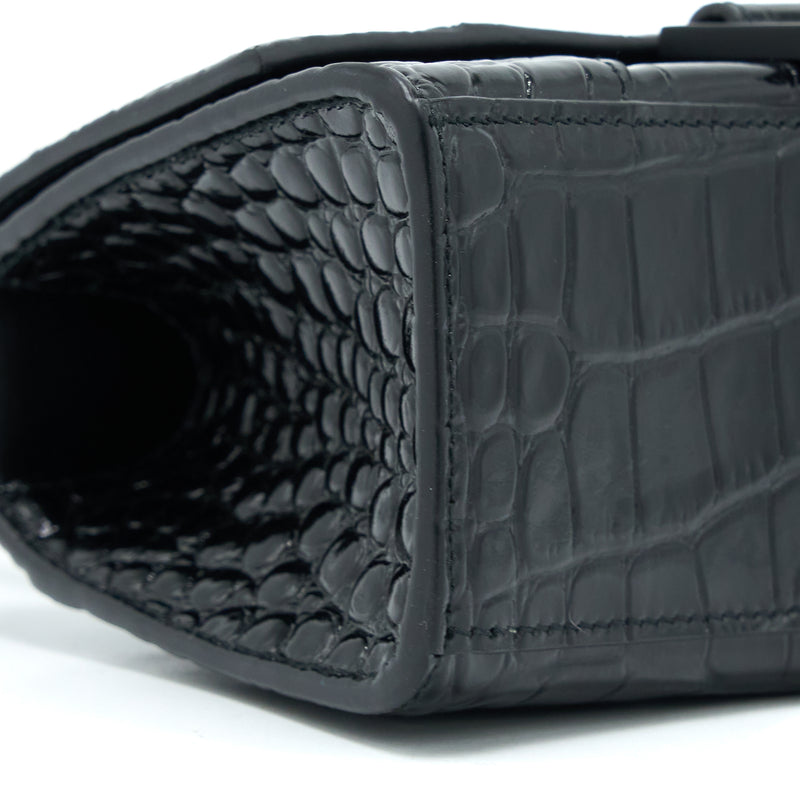 Balenciaga Hourglass XS Croc-Embossed Leather Black with Black Hardware