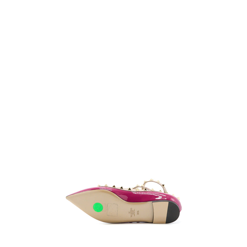 Valentino Size 38.5 Garavani Rockstud Ballet Flat Caged Patent Pink LGHW