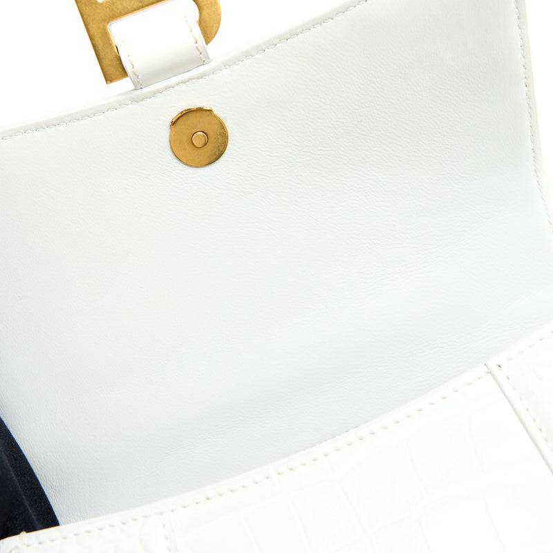 Balenciaga Hourglass XS Croc Embossed Calfskin White GHW