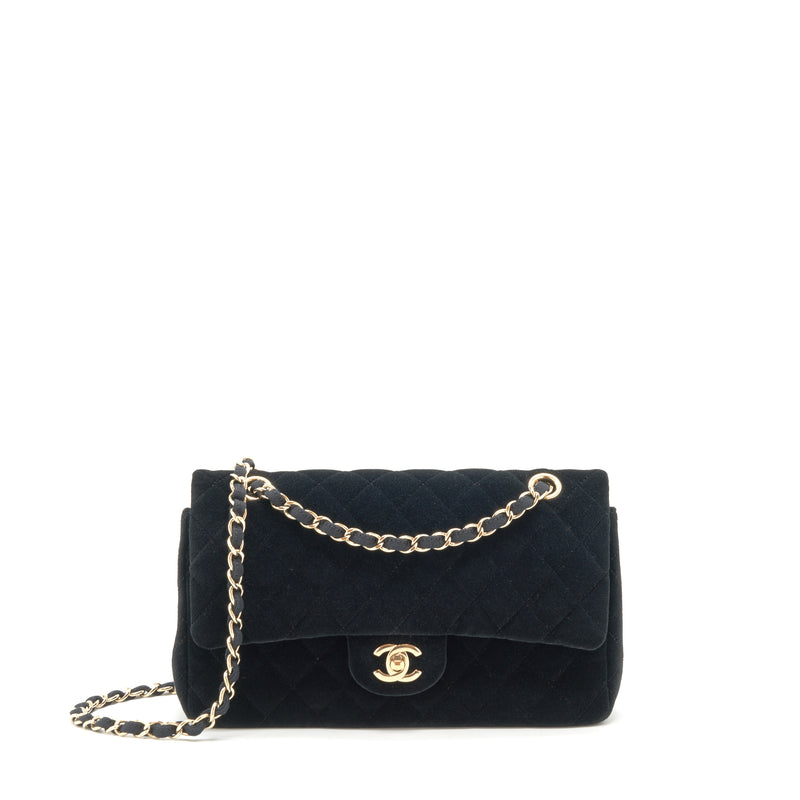 Chanel Velvet Medium Classic Double Flap Bag Velvet Black LGHW