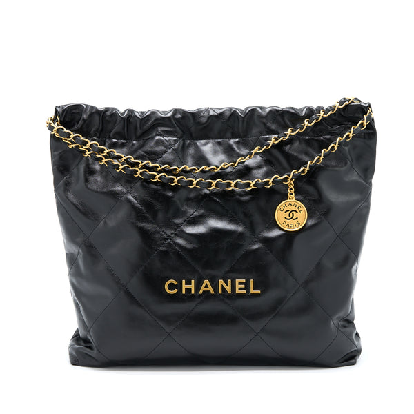 Chanel 22 Small Black Calfskin Contrast Stitch Aged Gold Hardware – Coco  Approved Studio