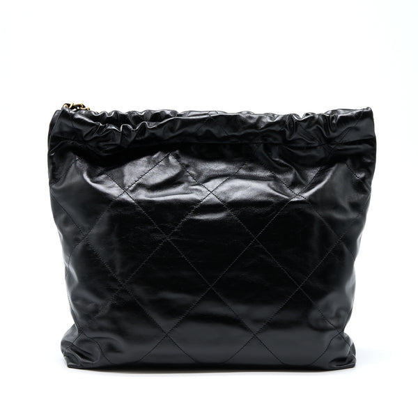 Chanel 22 Bag Medium Shiny Calfskin Black In Gold Letter GHW (Microchip)