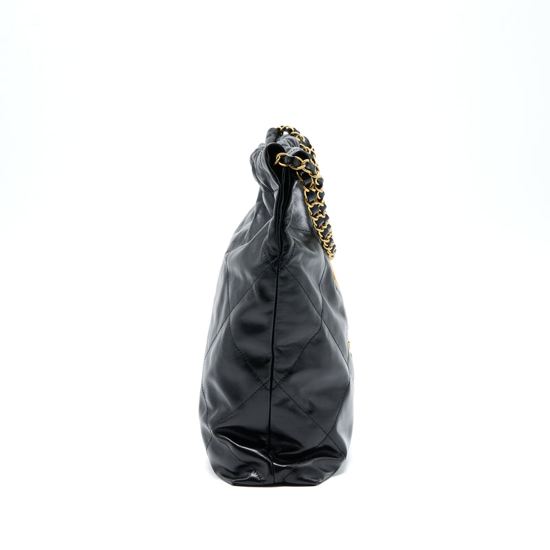 Chanel 22 Chain Hobo Handbag Medium Black Shiny Calfskin &
