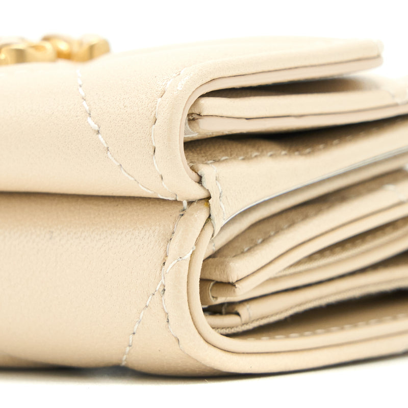 Chanel 19 Flap Compact Wallet Lambskin Beige GHW