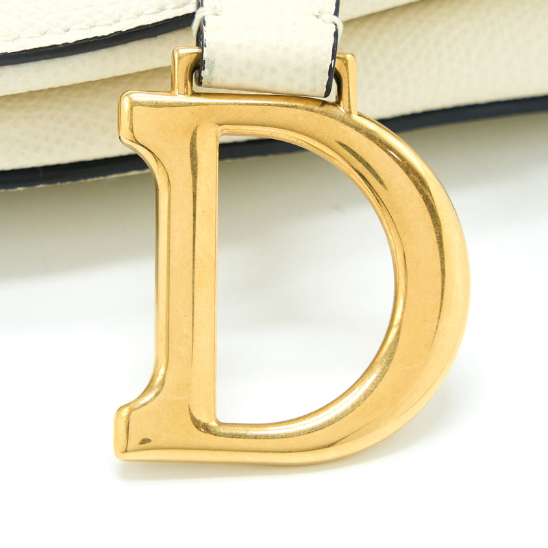 Dior Mini Saddle Bag Grained Calfskin White GHW