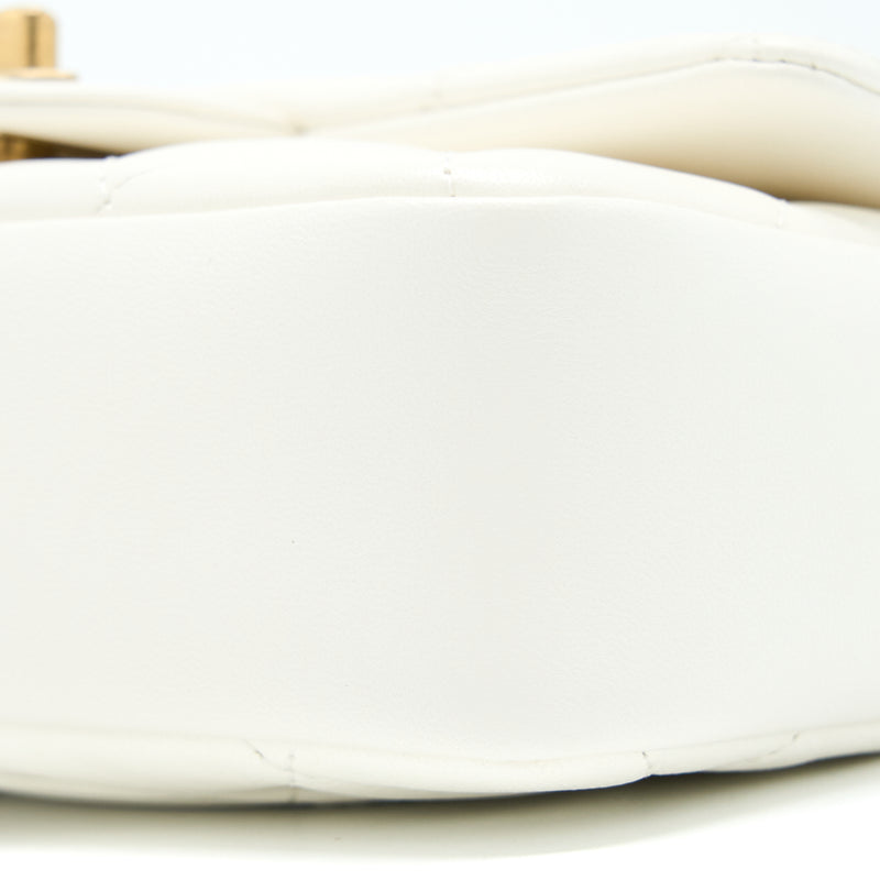 Chanel Quilted Flap Bag With Heart Charm Chain Lambskin White GHW(Microchip)