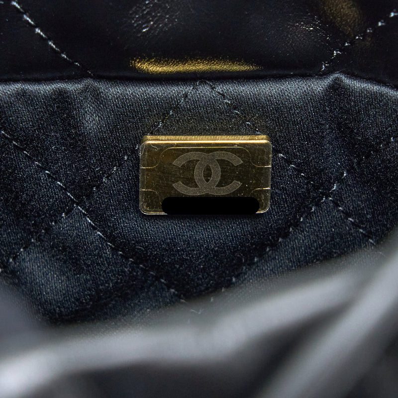 Chanel 23s Mini 22 Bag Shiny Calfskin Black Brushed GHW(Microchip)