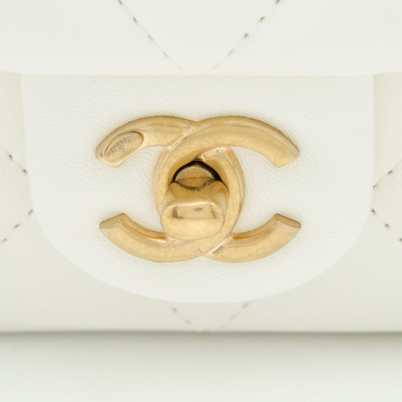 Chanel Quilted Flap Bag With Heart Charm Chain Lambskin White GHW(Microchip)