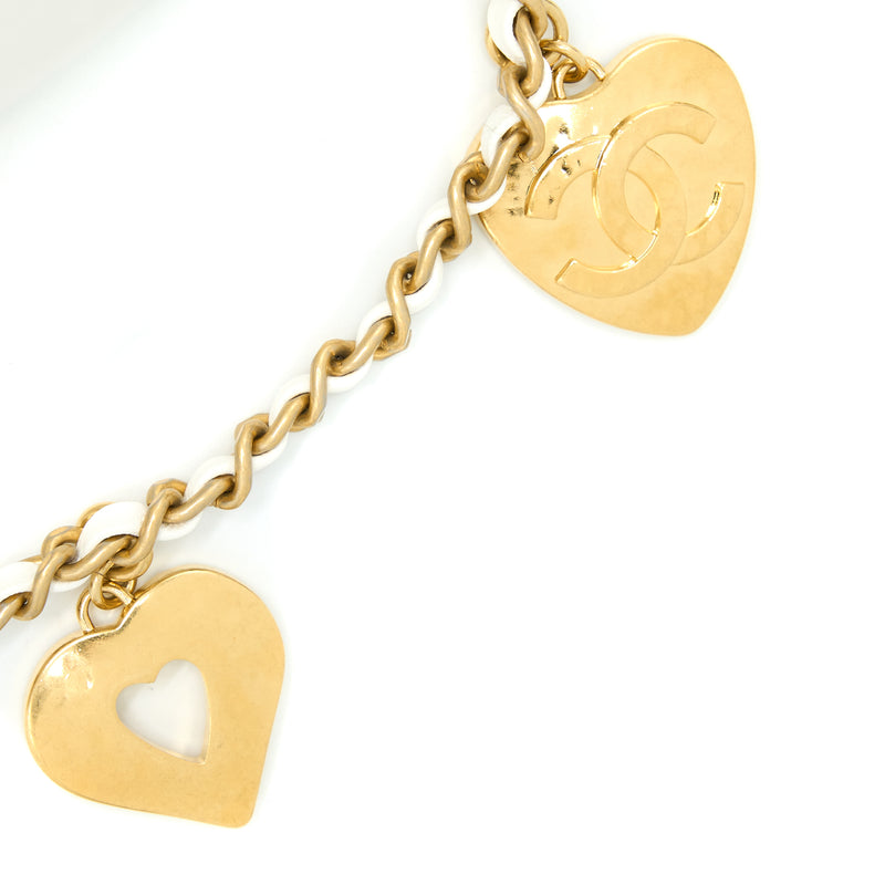 Chanel Quilted Flap Bag With Heart Charm Chain Lambskin White GHW(Microchip)