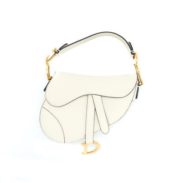 Dior Mini Saddle Bag Grained Calfskin White GHW