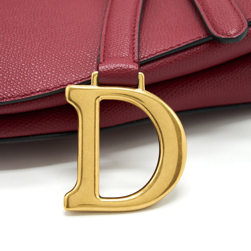 Dior Medium Saddle Bag Grained Calfskin Dark Red GHW