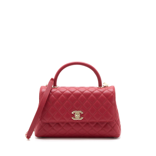 Chanel Medium Coco Handle Caviar Red LGHW (Microchip)