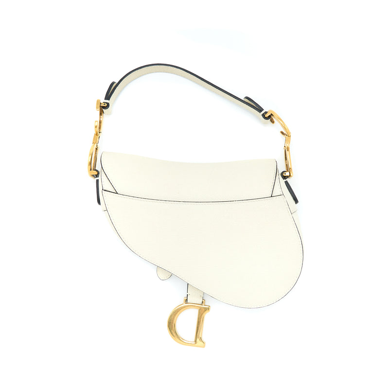 Dior Mini Saddle Bag Grained Calfskin White GHW