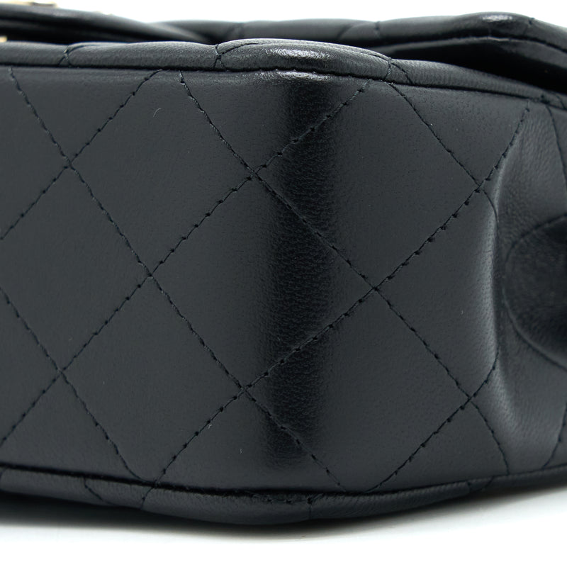 Chanel Top Handle Mini Rectangular Flap Bag Lambskin Black LGHW (Microchip)