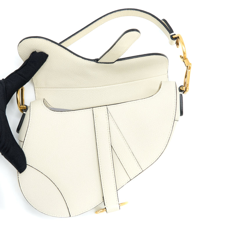 Dior Mini Saddle Bag Grained Calfskin White GHW