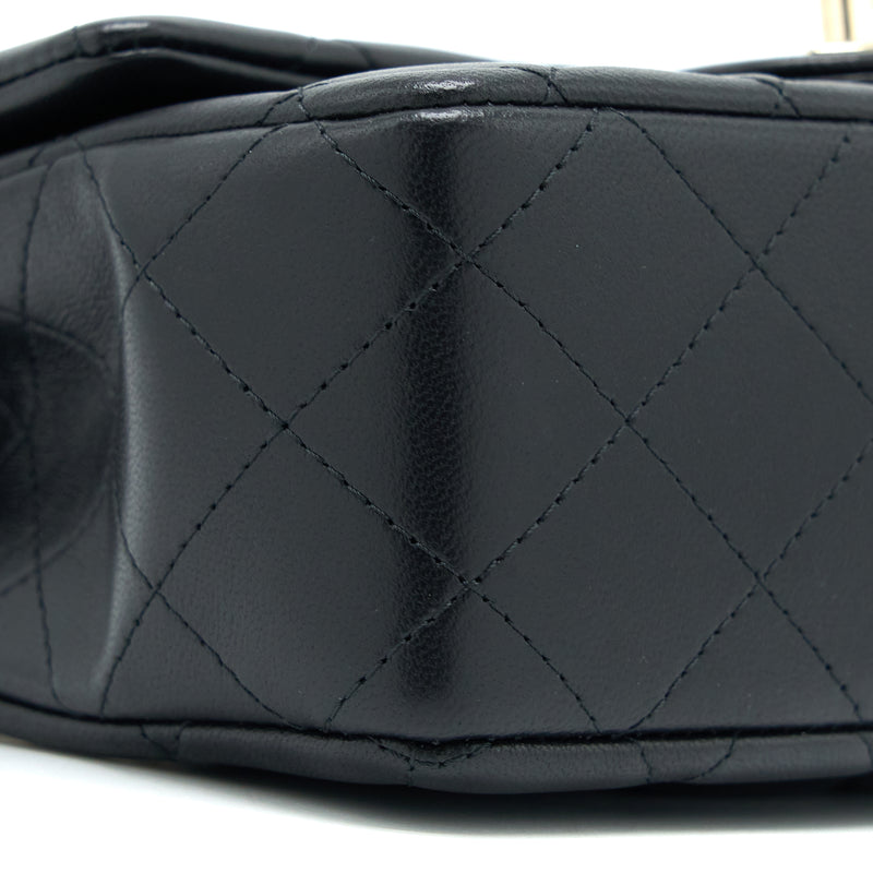 Chanel Top Handle Mini Rectangular Flap Bag Lambskin Black LGHW (Microchip)