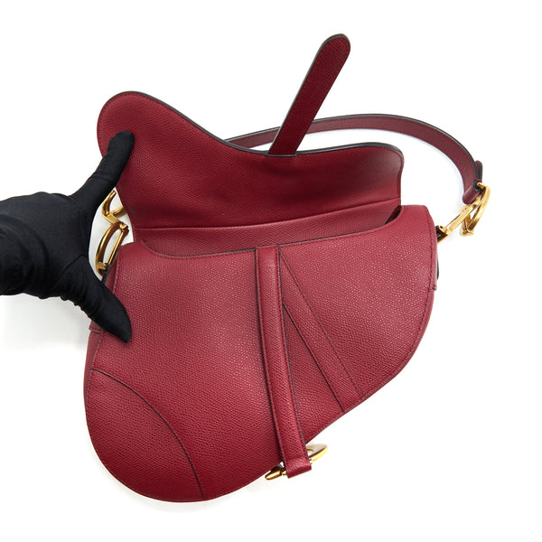 Dior Medium Saddle Bag Grained Calfskin Dark Red GHW