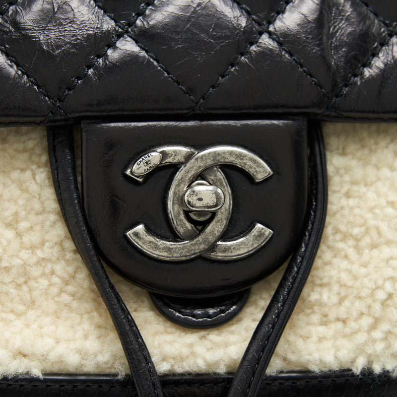 Chanel White Quilted Calfskin & Shearling Mountain Backpack Small