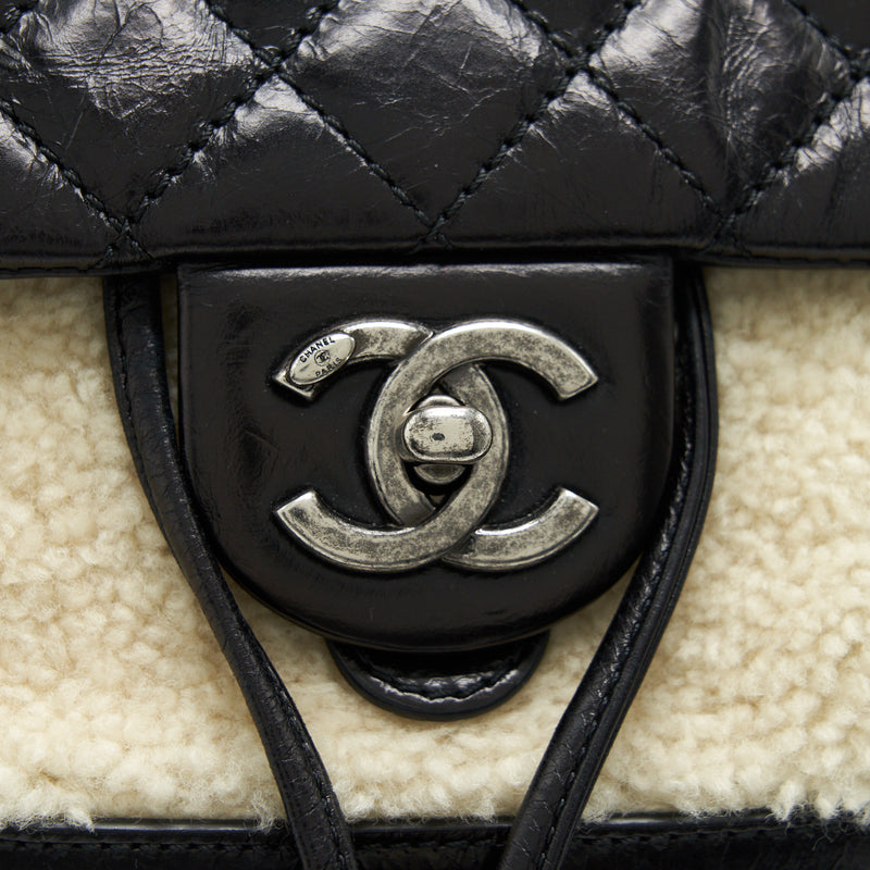 Chanel Mountain Small Backpack Shearling With Quilted Calfskin Ruthenium Hardware