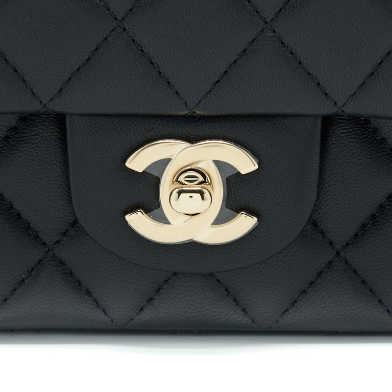 Chanel Top Handle Mini Rectangular Flap Bag Lambskin Black LGHW (Microchip)