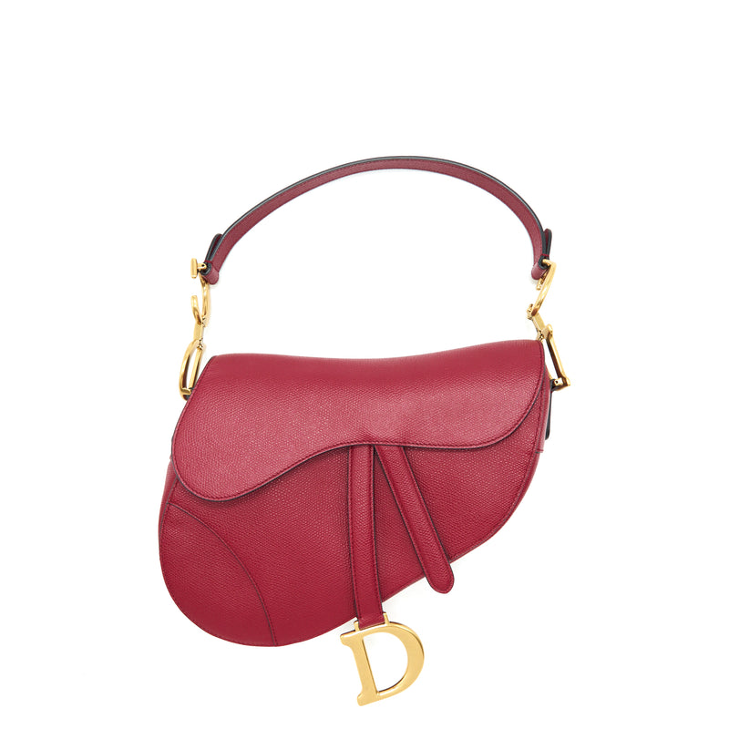 Dior Medium Saddle Bag Grained Calfskin Dark Red GHW