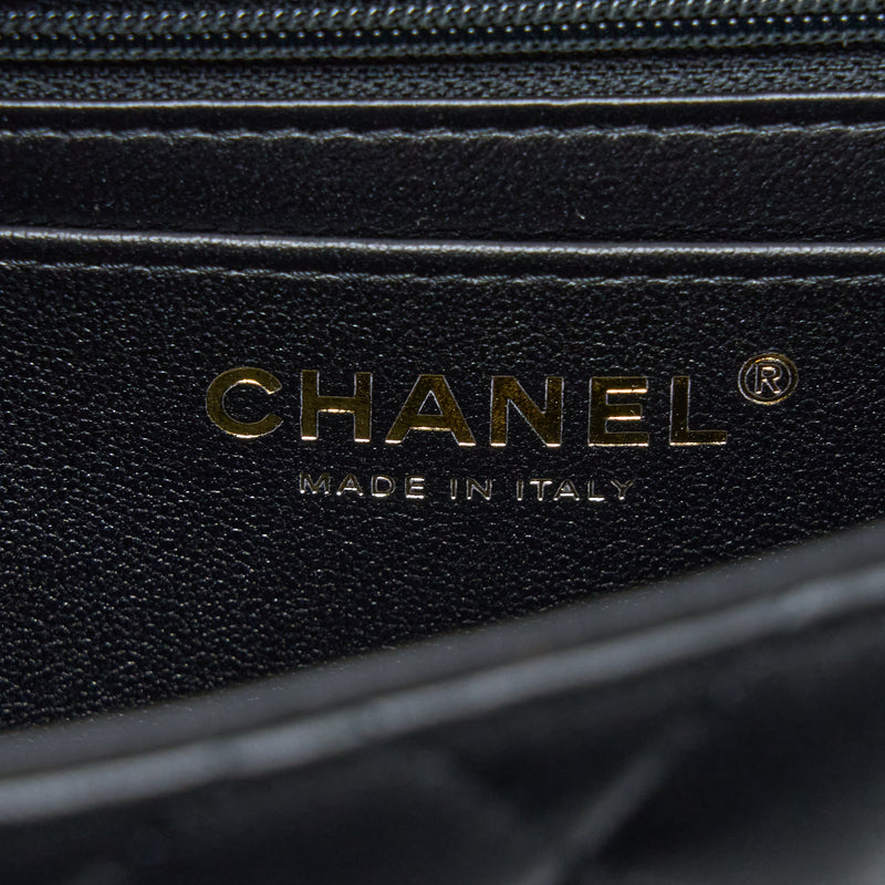 Chanel Top Handle Mini Rectangular Flap Bag Lambskin Black LGHW (Microchip)