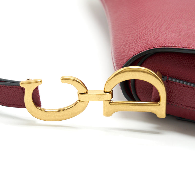 Dior Medium Saddle Bag Grained Calfskin Dark Red GHW