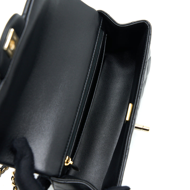 Chanel Top Handle Mini Rectangular Flap Bag Lambskin Black LGHW (Microchip)