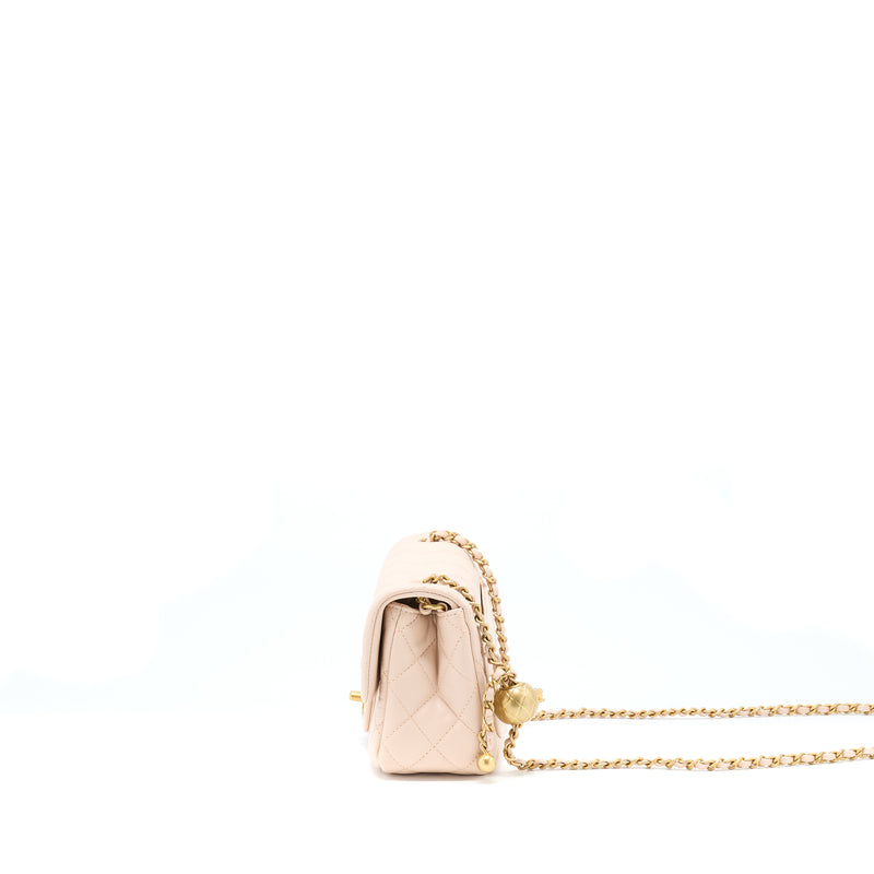 Chanel 22C Pearl Crush Mini Square Flap Bag Lambskin Light Beige GHW