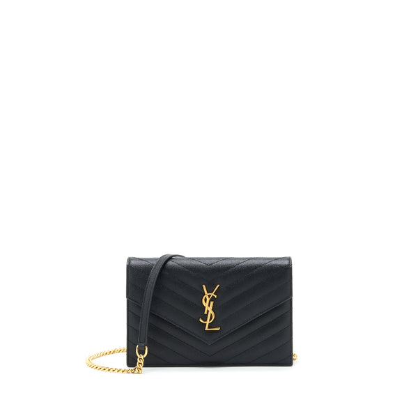 Saint Laurent/YSL Envelop Chain Wallet Caviar Black GHW