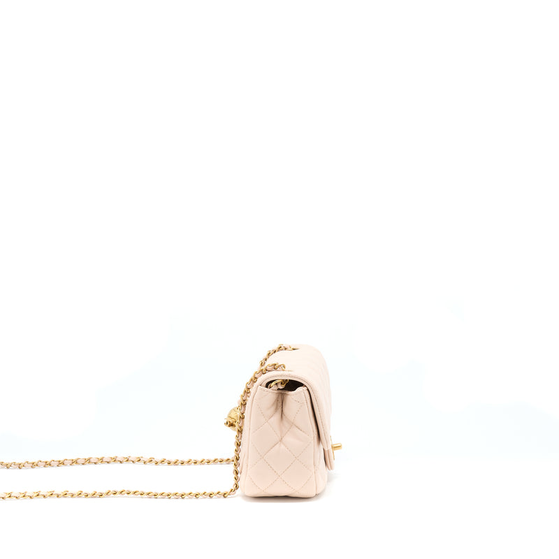 Chanel 22C Pearl Crush Mini Square Flap Bag Lambskin Light Beige GHW