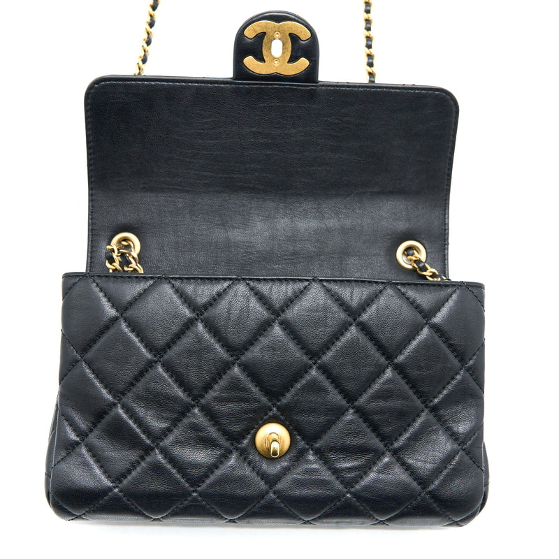 Chanel CC Logo Flap Bag Lambskin Black Multicolour Hardware (Microchip)