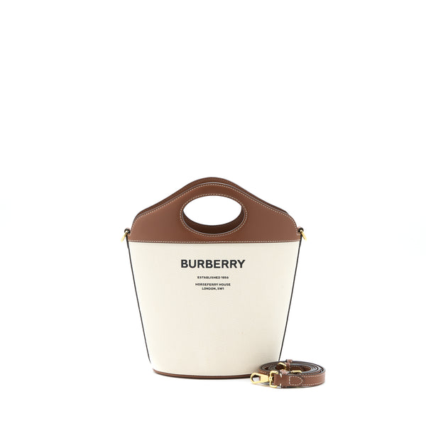 Burberry Bucket Bag Canvas/ Leather Beige/ Brown GHW