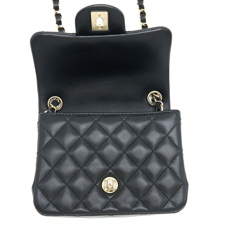 Chanel Classic Mini Square Flap Bag Lambskin Black GHW
