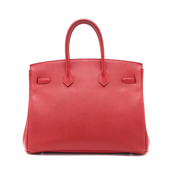 Hermes Birkin 35 Epsom Red SHW Stamp Square Q