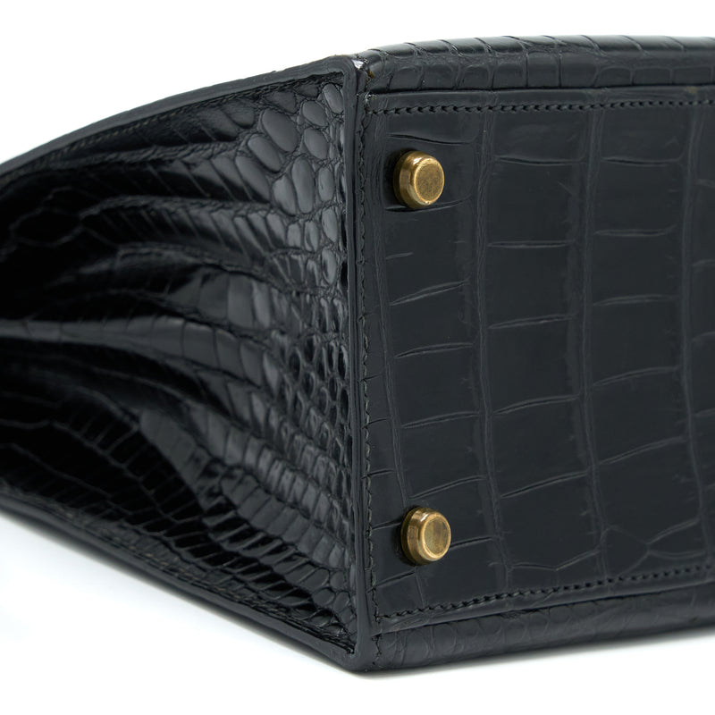 Hermes Vintage Kelly 32 Shiny Crocodile Porosus Black GHW Stamp Circle Q