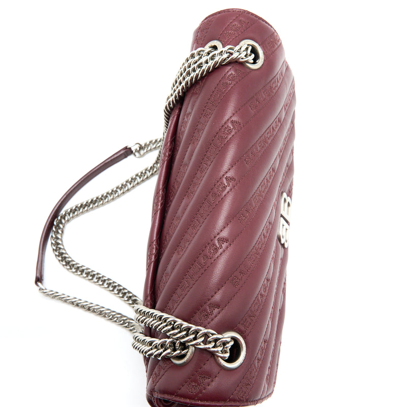 Balenciaga Logo Shoulder Bag Dark Red SHW