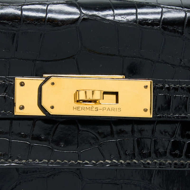 Hermes Vintage Kelly 32 Shiny Crocodile Porosus Black GHW Stamp Circle Q