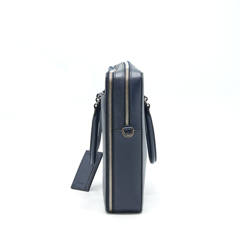 Prada Saffiano Briefcase Navy SHW