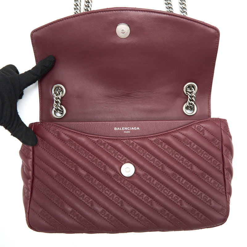 Balenciaga Logo Shoulder Bag Dark Red SHW