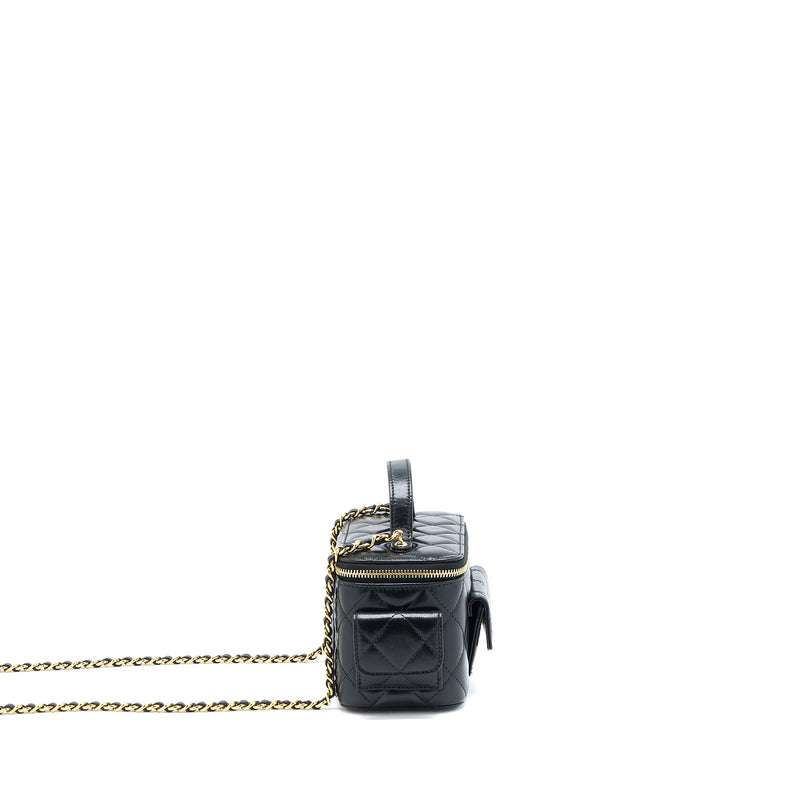Chanel 22K Top Handle Pocket Long Vanity With Chain Black GHW