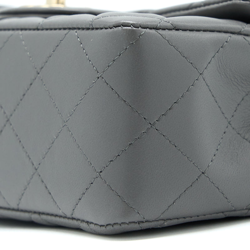 Chanel 22A Mini Rectangular Flap Bag Lambskin Grey LGHW (Microchip)
