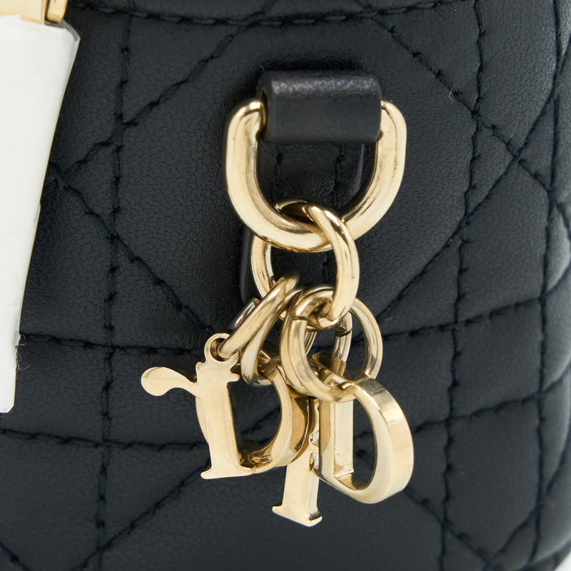 CHRISTIAN DIOR Lambskin Cannage Micro Lady Dior Vanity Case Black