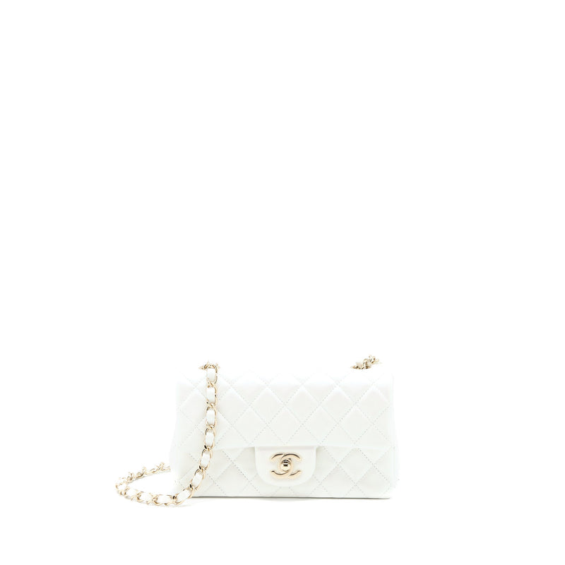 Chanel Classic Mini Rectangular Flap Bag Calfskin Iridescent White LGH