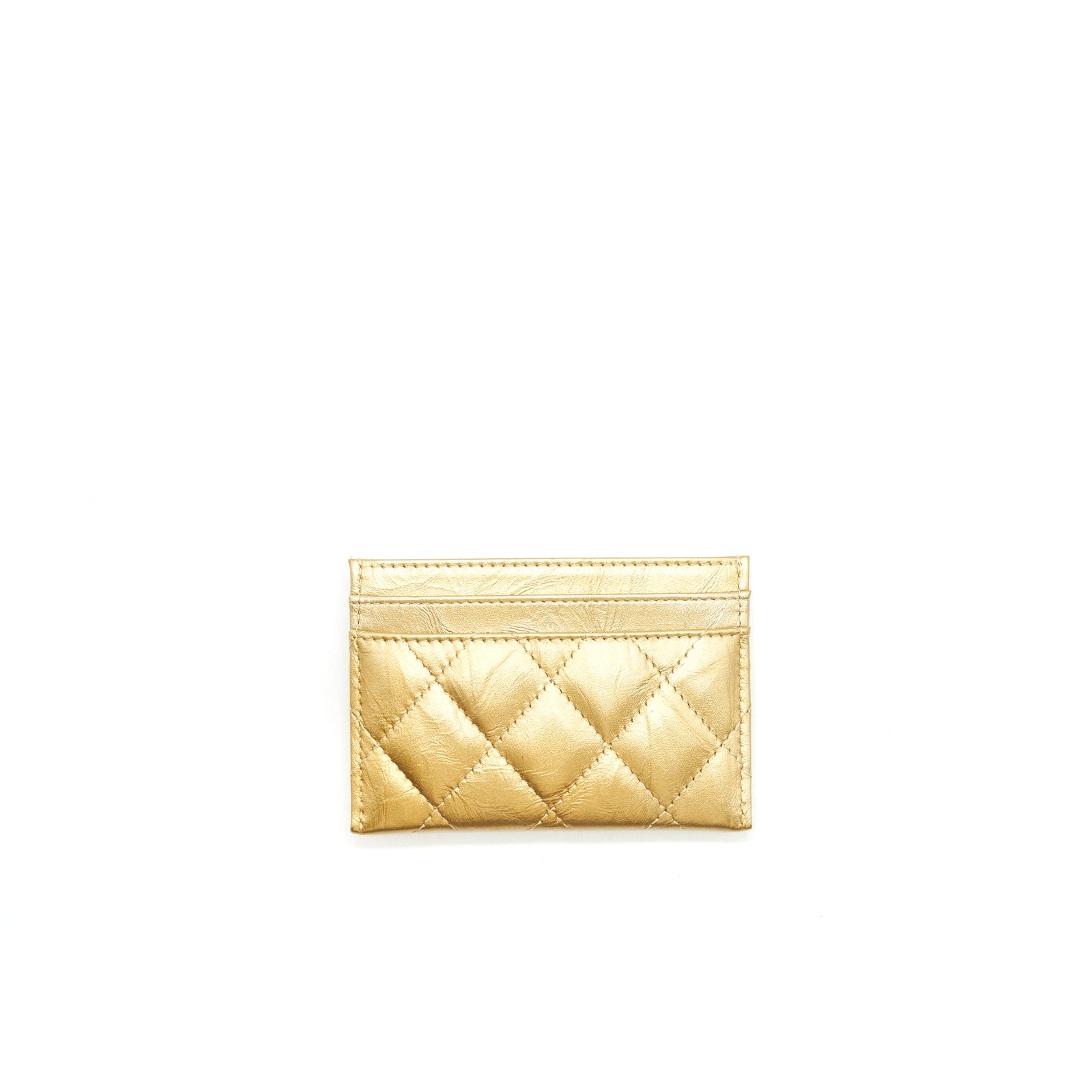 Chanel Quilted Card Holder Lambskin Gold Colour with Gold and Pearl CC