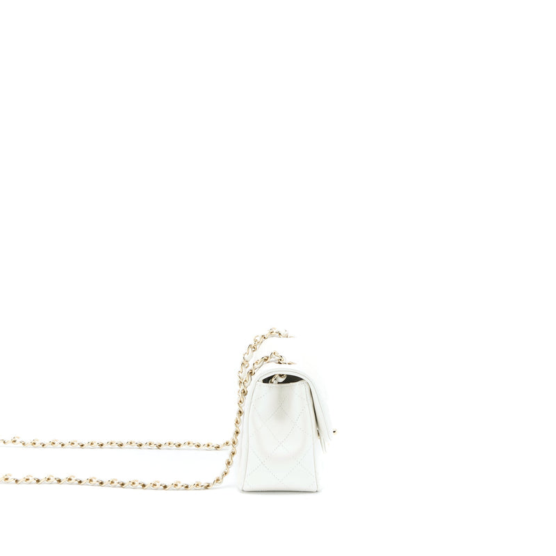 Chanel Classic Mini Rectangular Flap Bag Calfskin Iridescent White LGHW