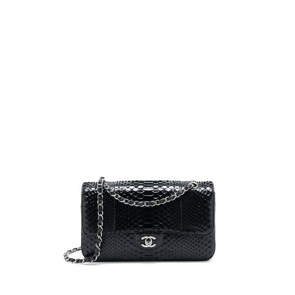 Chanel Medium Classic Double Flap Bag Python Black SHW