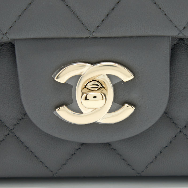 Chanel 22A Mini Rectangular Flap Bag Lambskin Grey LGHW (Microchip)