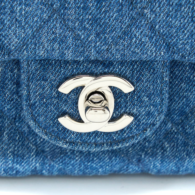 Chanel 20B Mini Square Flap Bag CC Print Denim Blue SHW